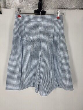 Vintage Amana Woolen Mill Gingham Shorts Womens S Blue White High Waist Pleated